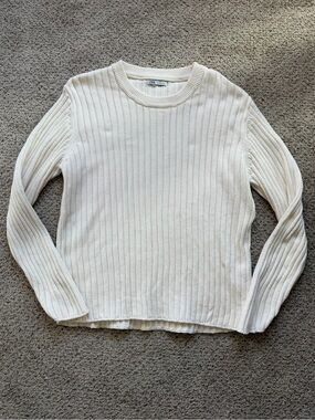 Zara Ribbed Sweater Crewneck Cotton XL Off White